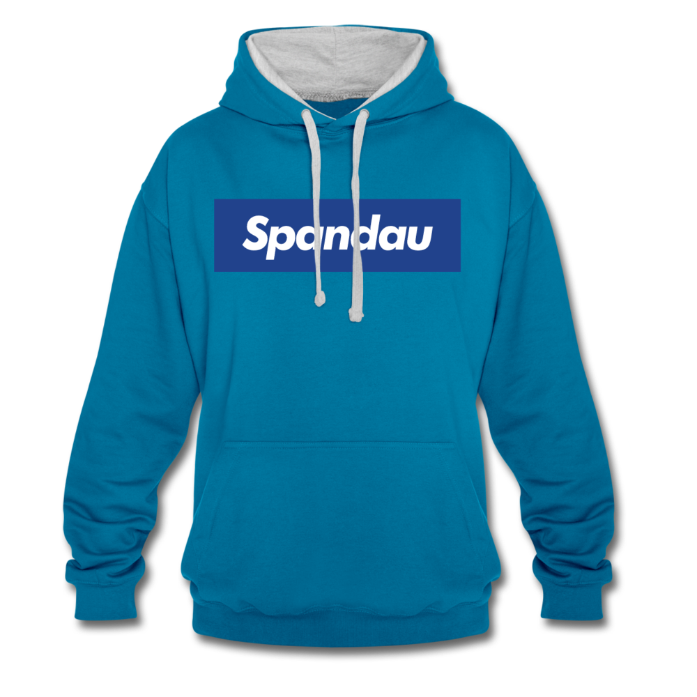 Spandau blau - Kontrast Hoodie - Pfauenblau/Grau meliert