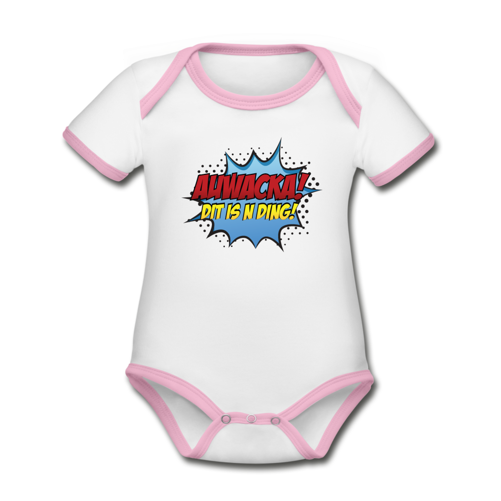 Auwacka! - Baby Bio-Kurzarm-Kontrastbody - Weiß/Rose