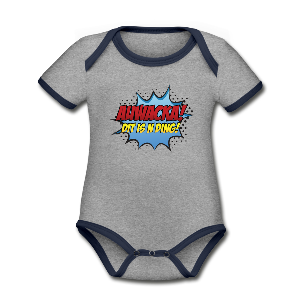Auwacka! - Baby Bio-Kurzarm-Kontrastbody - Grau meliert/Navy