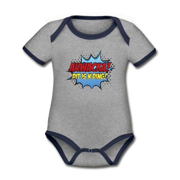 Auwacka! - Baby Bio-Kurzarm-Kontrastbody - Grau meliert/Navy