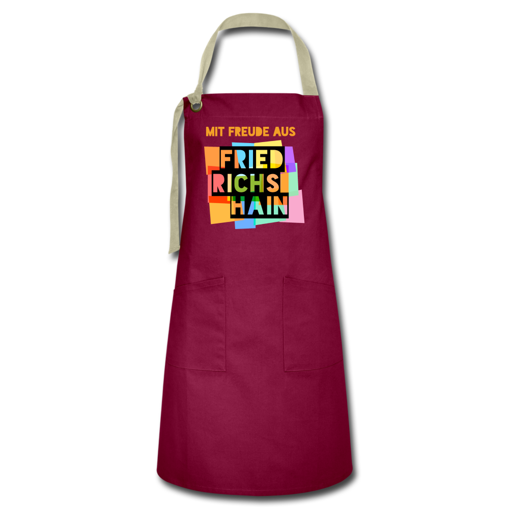 Freude aus Friedrichshain - Kontrastschürze - Burgunderrot / Sandfarben
