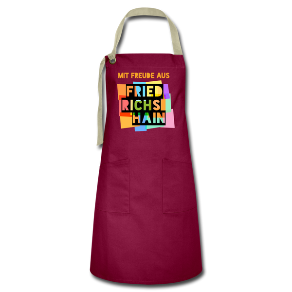 Freude aus Friedrichshain - Kontrastschürze - Burgunderrot / Sandfarben
