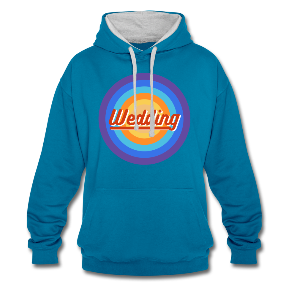 Wedding Retro - Kontrast Hoodie - Pfauenblau/Grau meliert