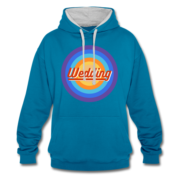 Wedding Retro - Kontrast Hoodie - Pfauenblau/Grau meliert