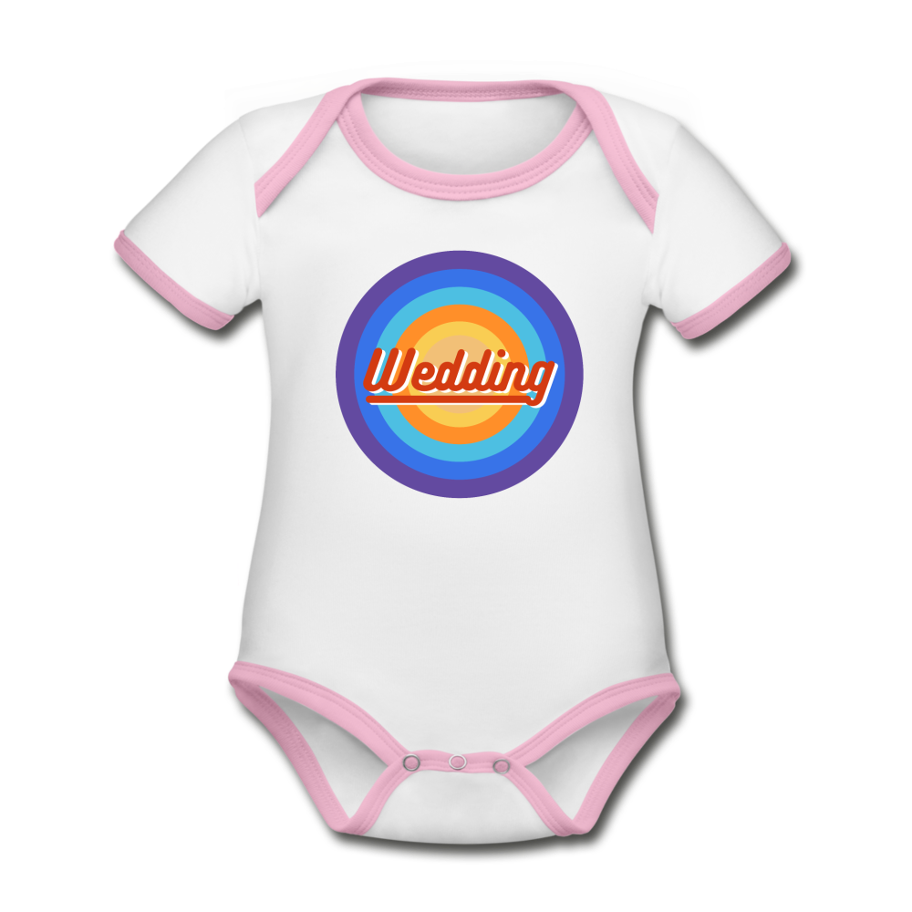 Wedding Retro - Baby Bio-Kurzarm-Kontrastbody - Weiß/Rose