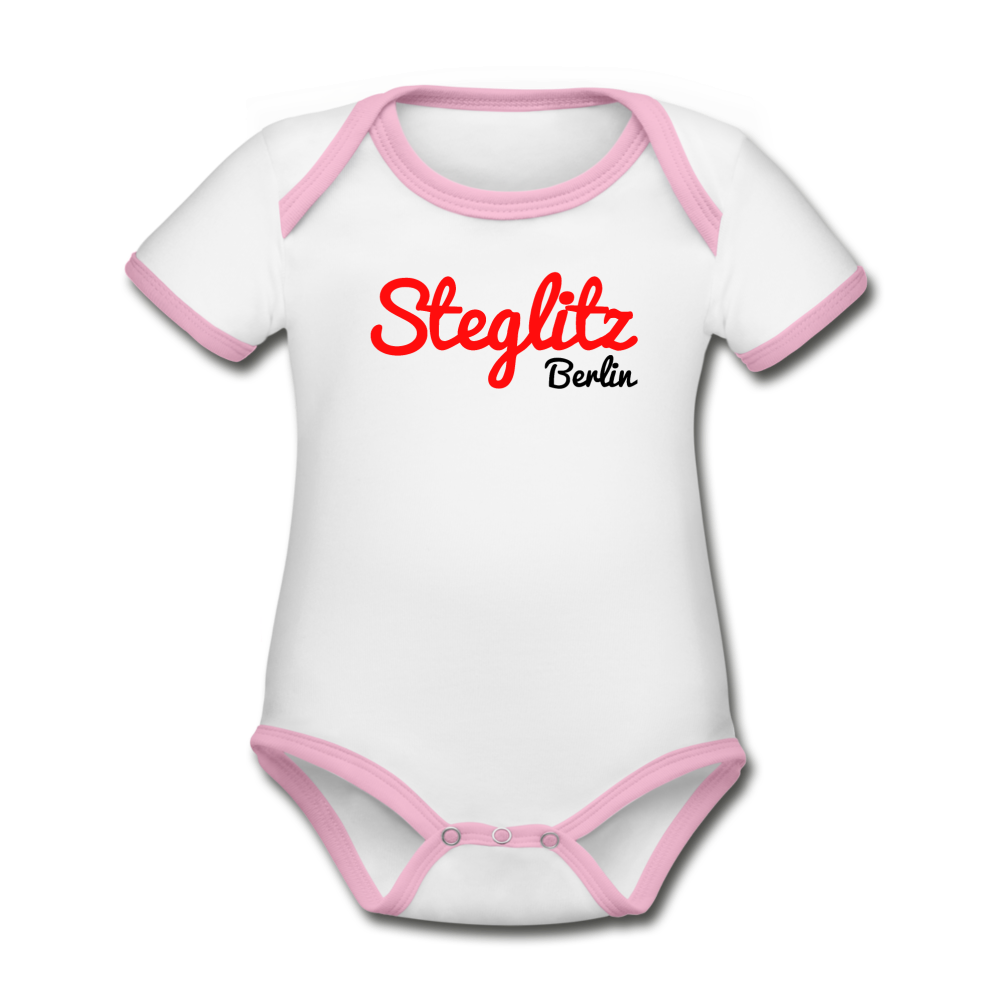 Steglitz Berlin - Baby Bio-Kurzarm-Kontrastbody - Weiß/Rose