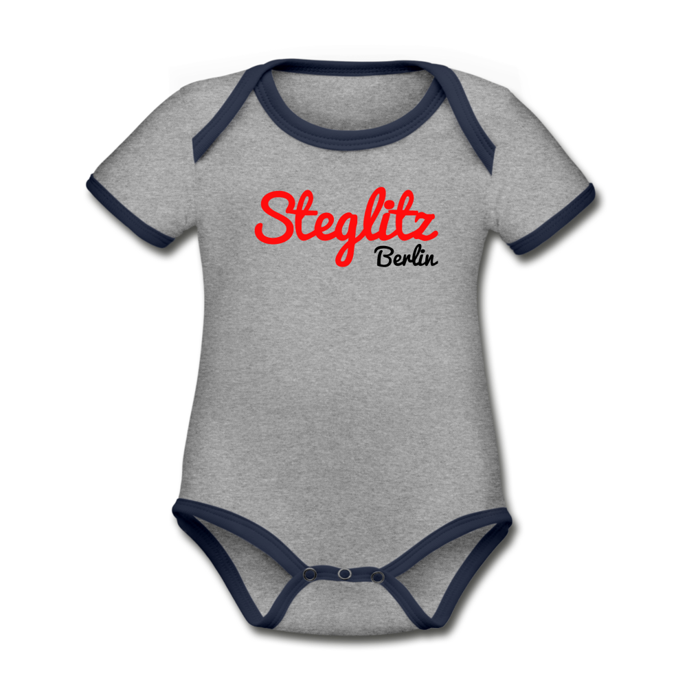 Steglitz Berlin - Baby Bio-Kurzarm-Kontrastbody - Grau meliert/Navy