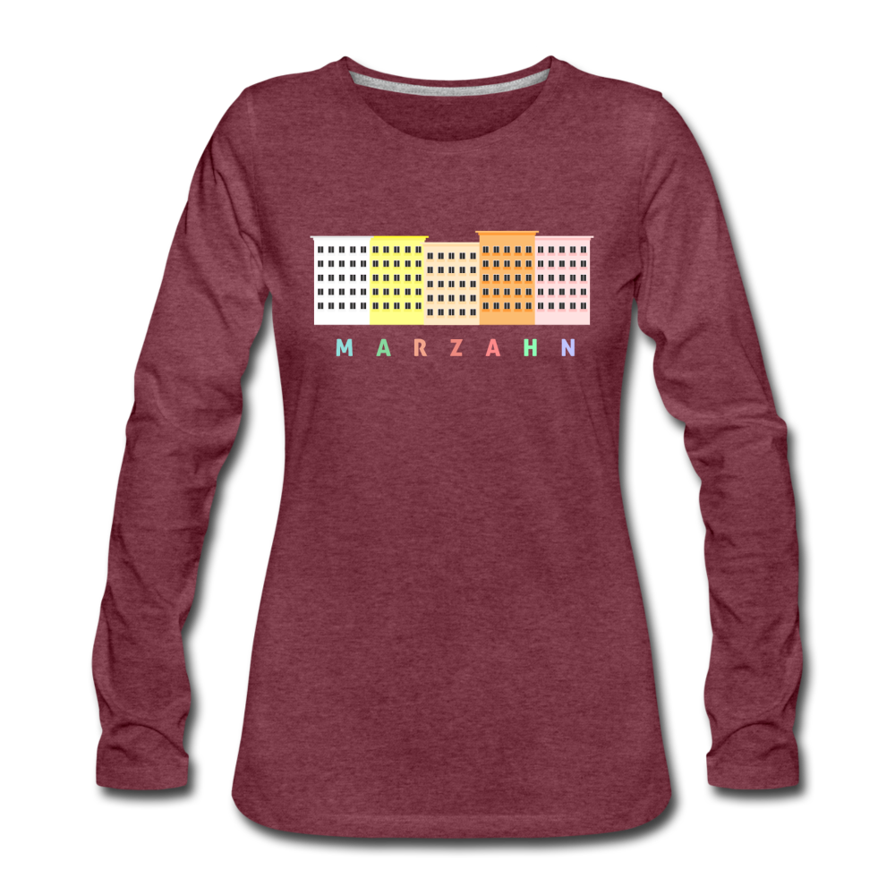 Marzahn - Frauen Premium Langarmshirt - Bordeauxrot meliert