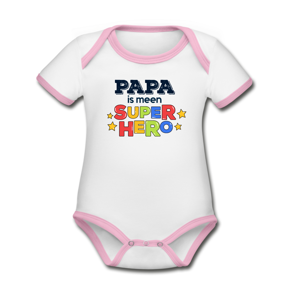 Super Hero - Baby Bio-Kurzarm-Kontrastbody - Weiß/Rose