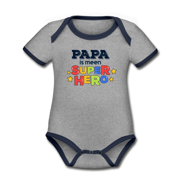 Super Hero - Baby Bio-Kurzarm-Kontrastbody - Grau meliert/Navy