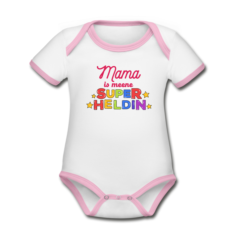Meene Heldin - Baby Bio-Kurzarm-Kontrastbody - Weiß/Rose