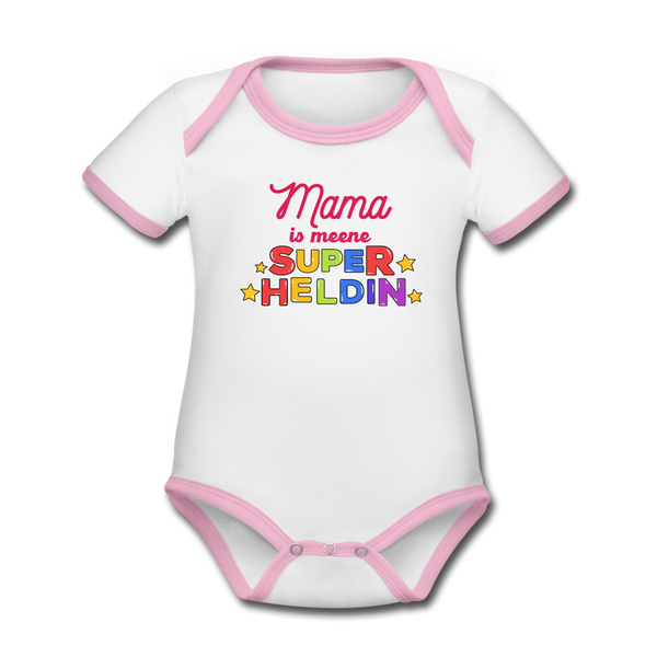Meene Heldin - Baby Bio-Kurzarm-Kontrastbody - Weiß/Rose