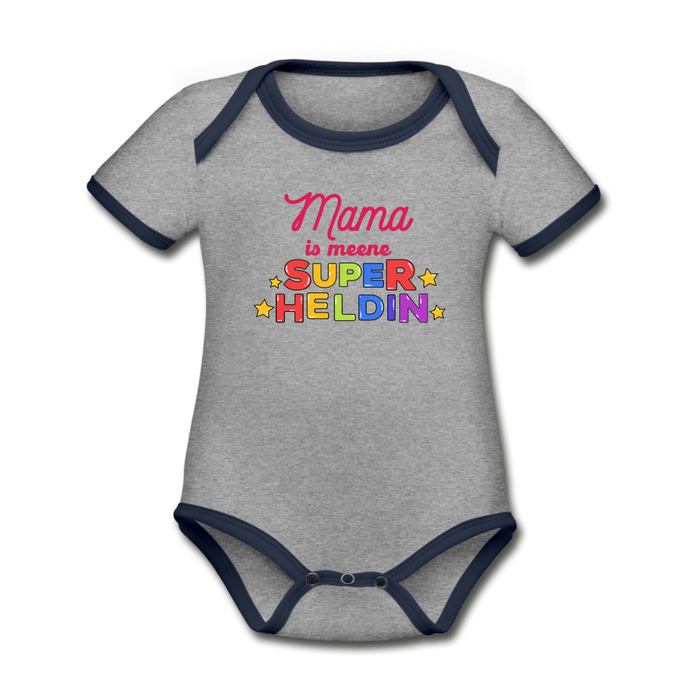 Meene Heldin - Baby Bio-Kurzarm-Kontrastbody - Grau meliert/Navy