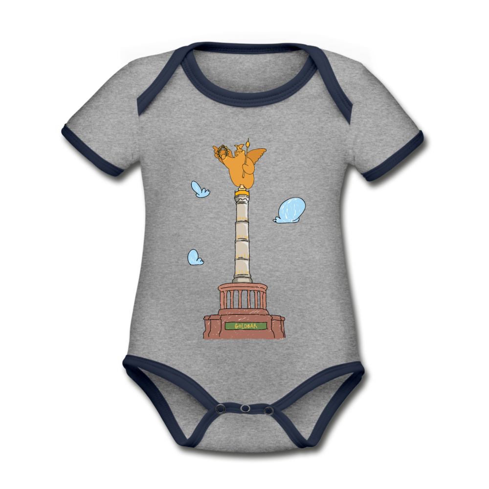 Gold Bär - Baby Bio-Kurzarm-Kontrastbody - Grau meliert/Navy