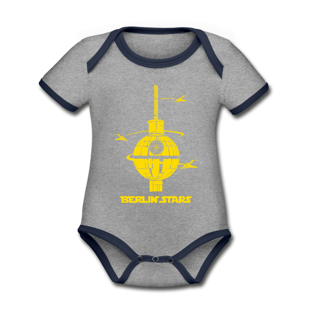 Berlin Stars - Baby Bio-Kurzarm-Kontrastbody - Grau meliert/Navy