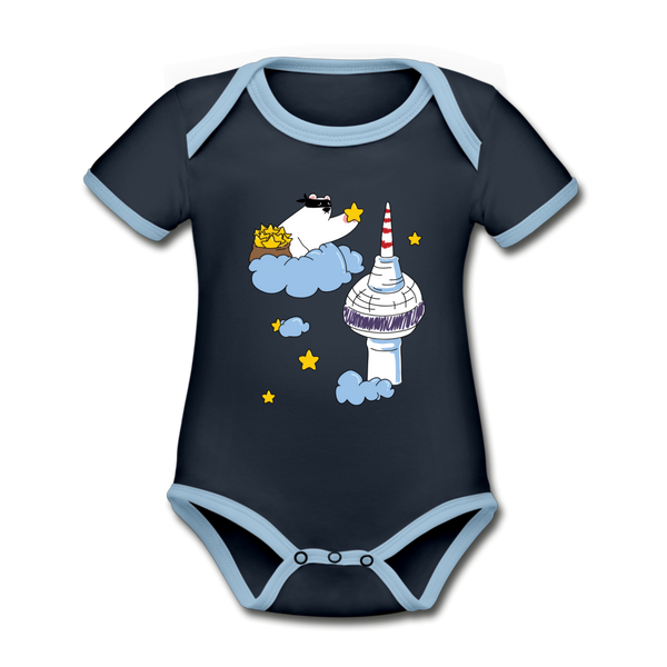 Berliner Bär bei Nacht - Baby Bio-Kurzarm-Kontrastbody - navy/sky