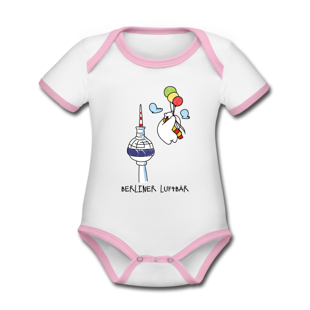 Berliner Luftbär - Baby Bio-Kurzarm-Kontrastbody - Weiß/Rose