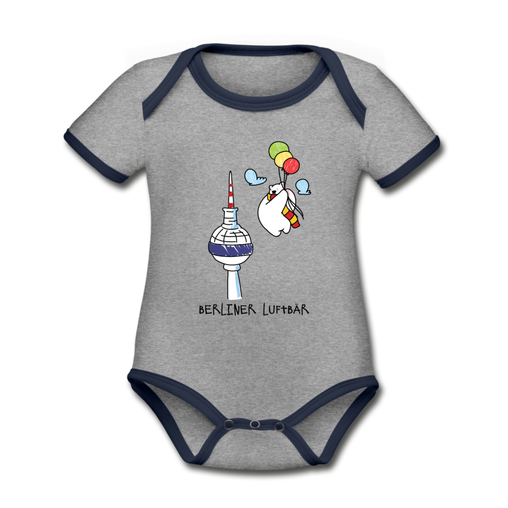 Berliner Luftbär - Baby Bio-Kurzarm-Kontrastbody - Grau meliert/Navy