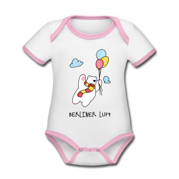 Der Bär fliegt - Baby Bio-Kurzarm-Kontrastbody - Weiß/Rose