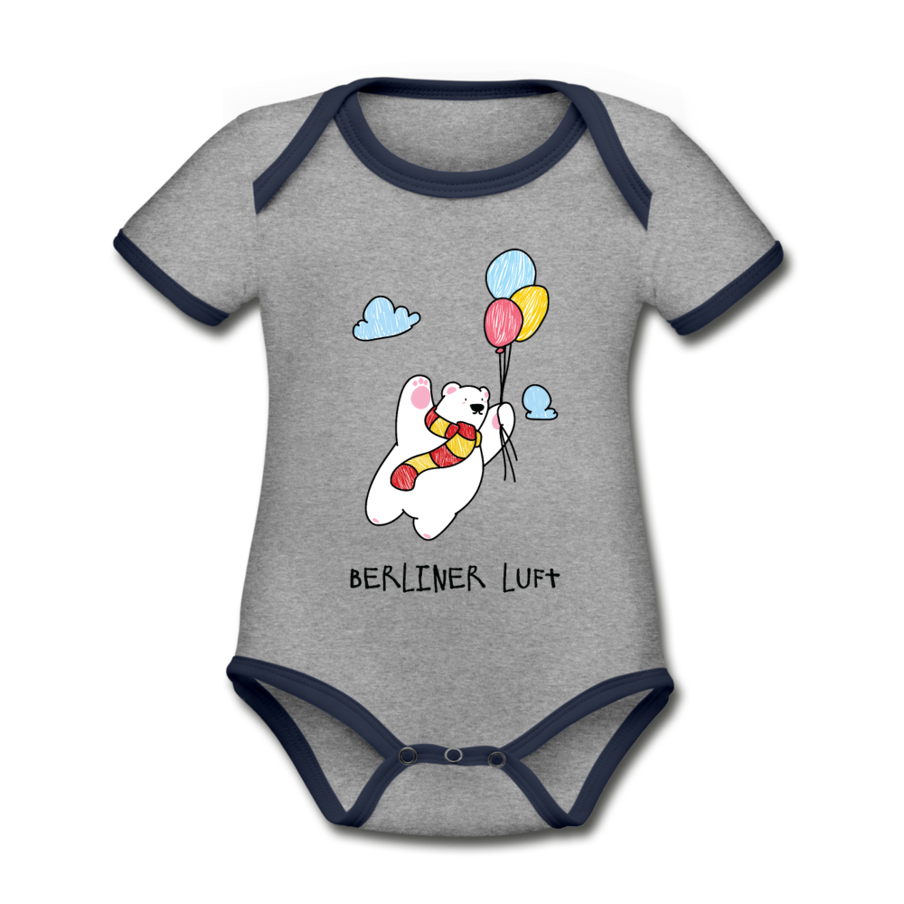 Der Bär fliegt - Baby Bio-Kurzarm-Kontrastbody - Grau meliert/Navy