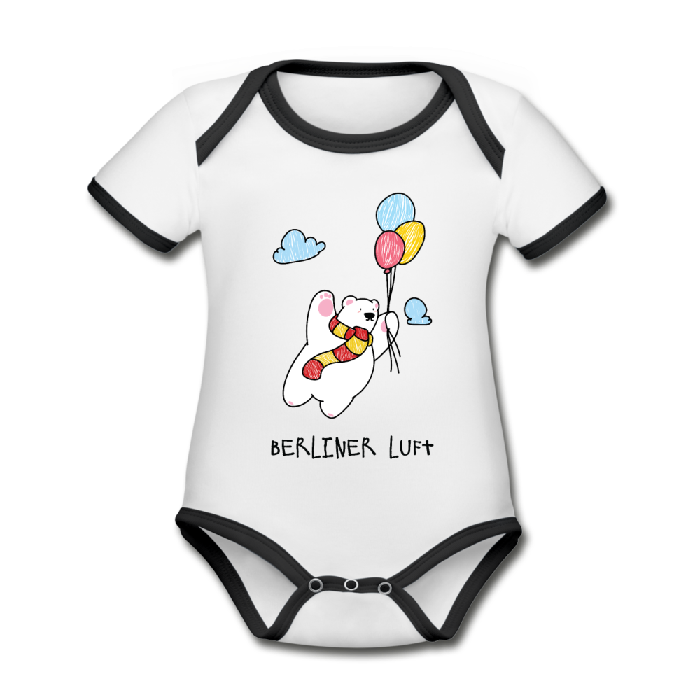 Der Bär fliegt - Baby Bio-Kurzarm-Kontrastbody - Weiß/Schwarz