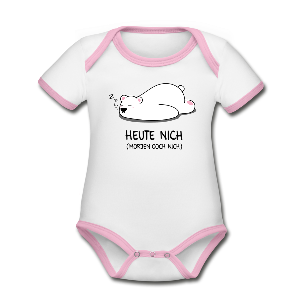Heute nich! - Baby Bio-Kurzarm-Kontrastbody - Weiß/Rose