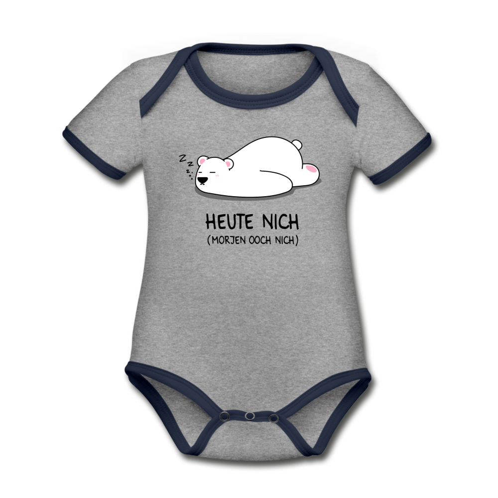 Heute nich! - Baby Bio-Kurzarm-Kontrastbody - Grau meliert/Navy