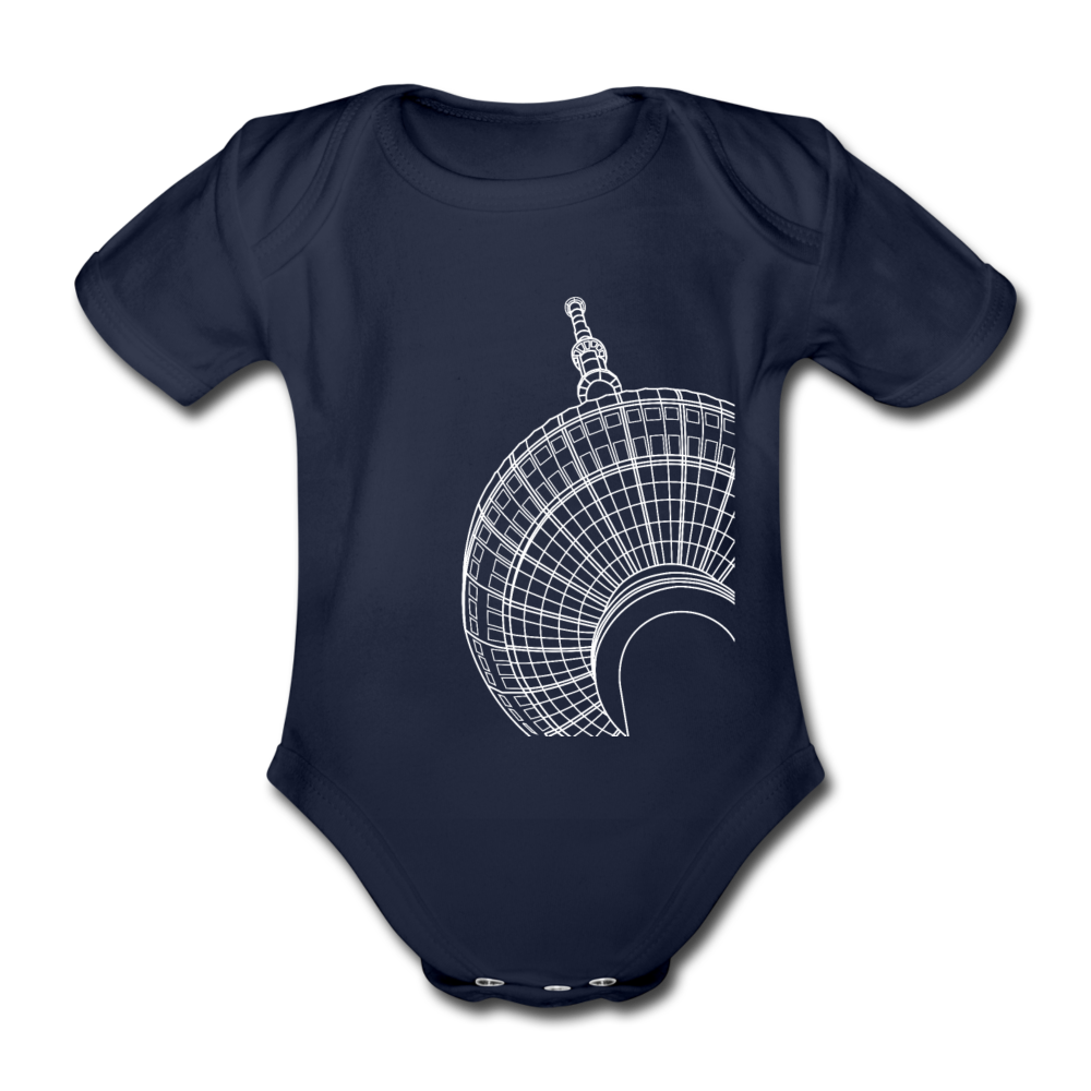 Der Turm von unten - weiß - Bio-Kurzarmbody - Dunkelnavy