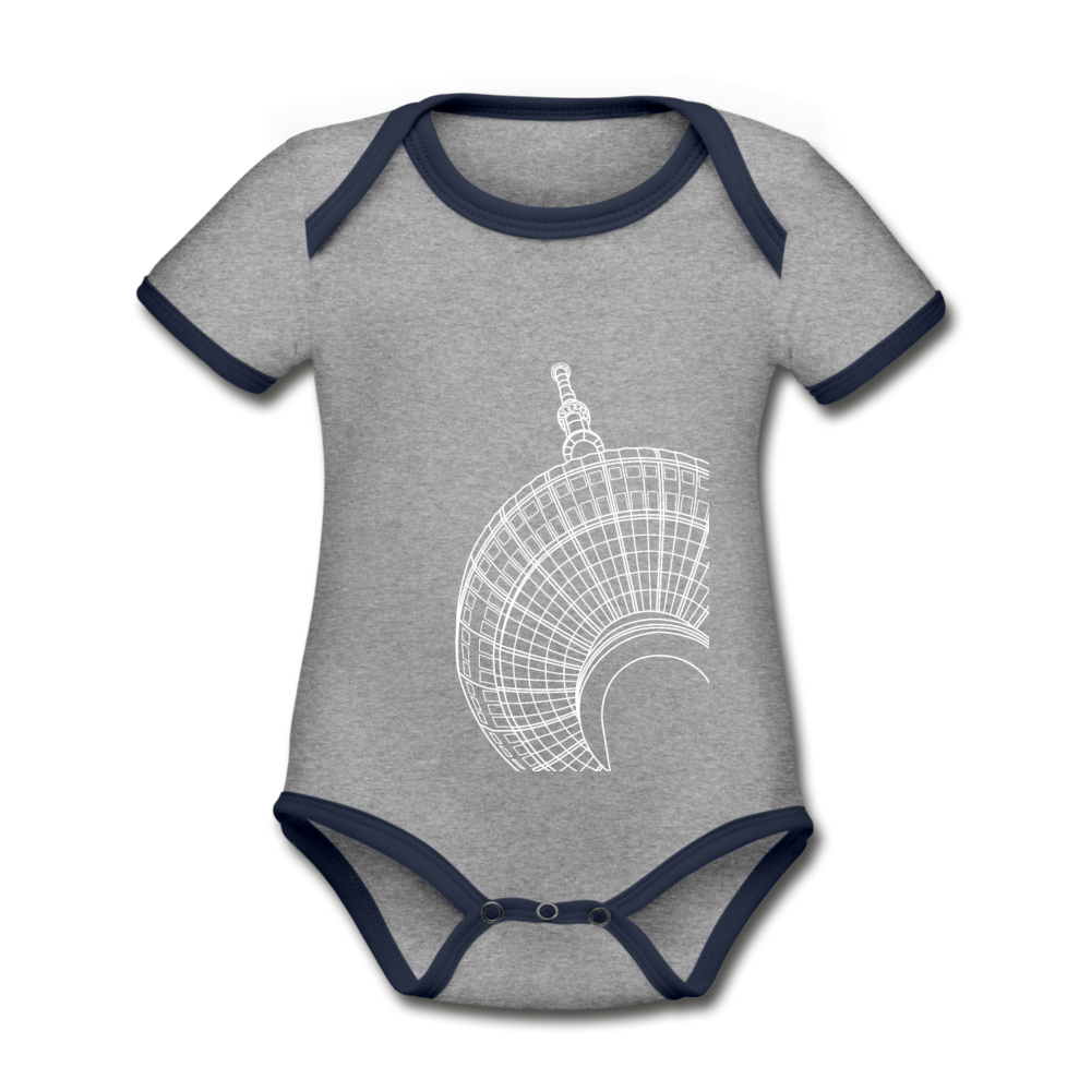 Der Turm von unten - weiß - Baby Bio-Kurzarm-Kontrastbody - Grau meliert/Navy
