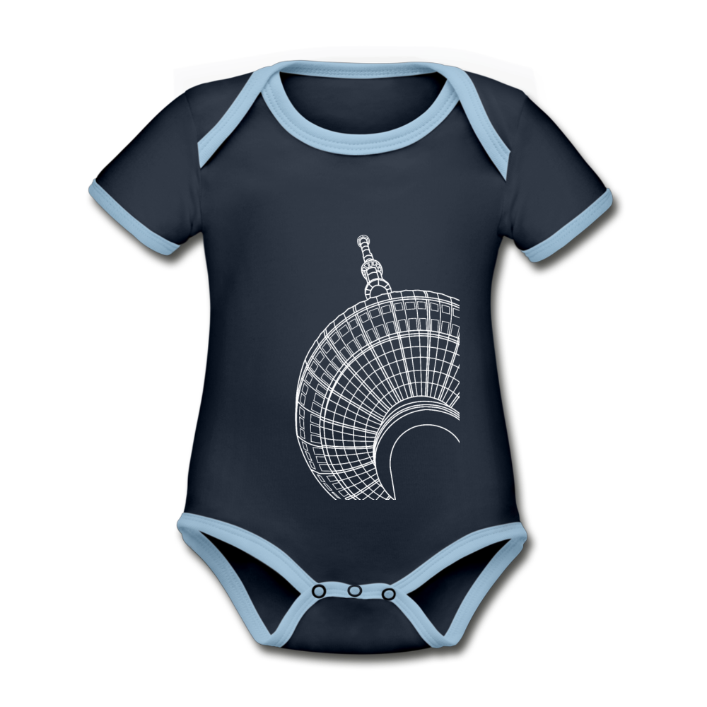 Der Turm von unten - weiß - Baby Bio-Kurzarm-Kontrastbody - navy/sky