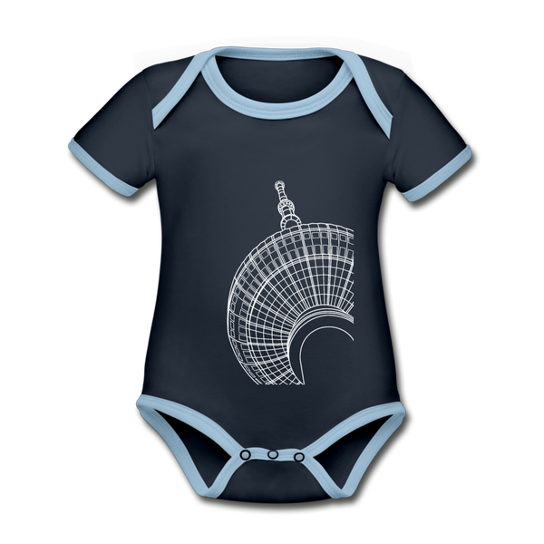 Der Turm von unten - weiß - Baby Bio-Kurzarm-Kontrastbody - navy/sky