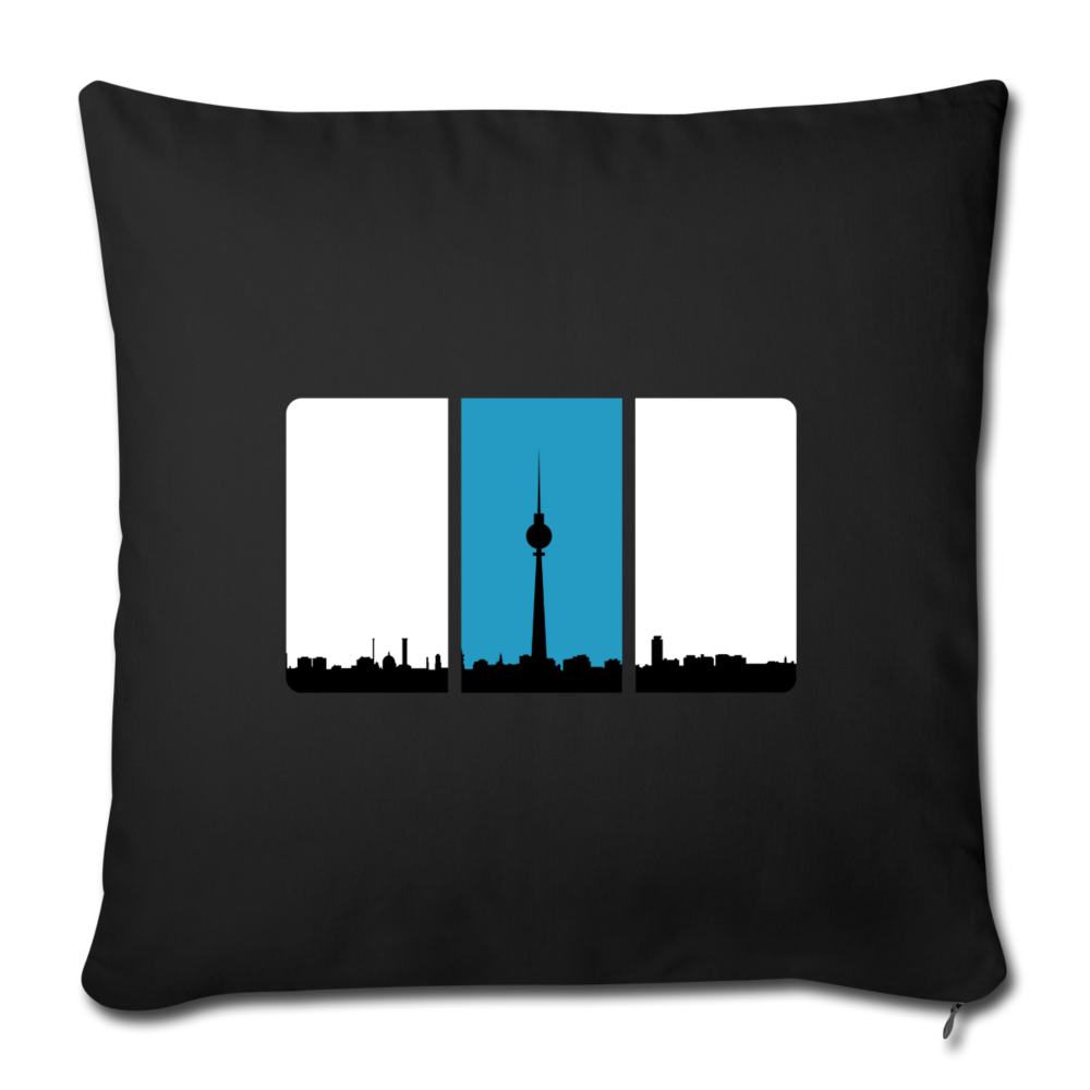 Berliner Skyline in Streifen - Sofakissen mit Füllung (45 x 45 cm) - Schwarz