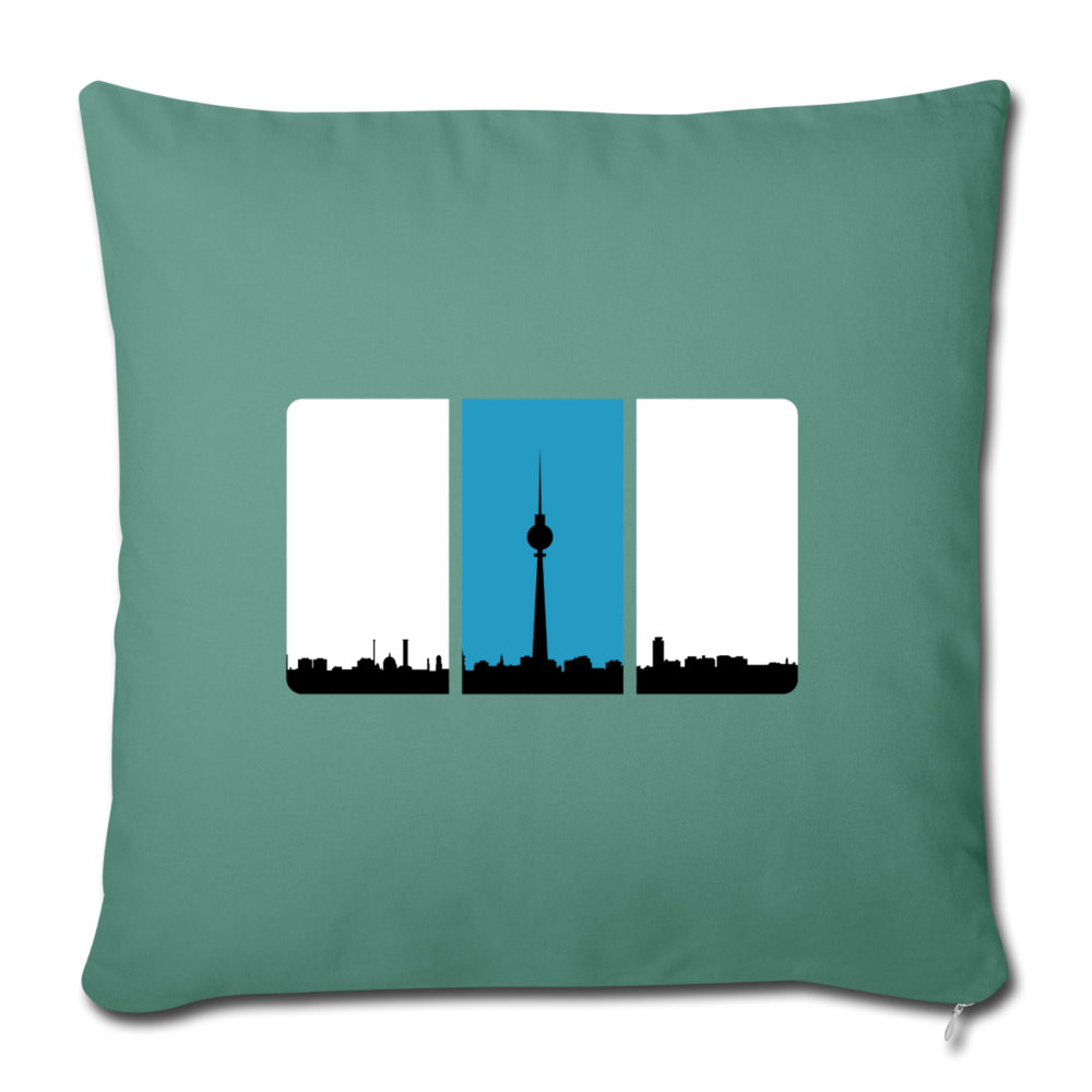 Berliner Skyline in Streifen - Sofakissen mit Füllung (45 x 45 cm) - Tanngrün