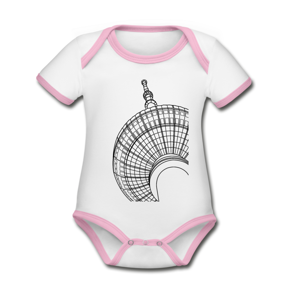 Der Turm von unten - schwarz - Baby Bio-Kurzarm-Kontrastbody - white/rose