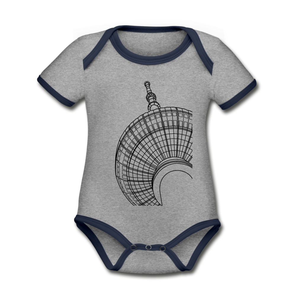 Der Turm von unten - schwarz - Baby Bio-Kurzarm-Kontrastbody - heather grey/navy