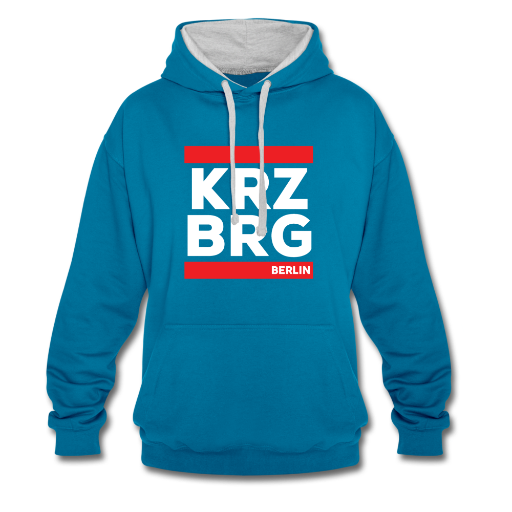 KRZBRG - Kontrast Hoodie - peacock blue/heather grey