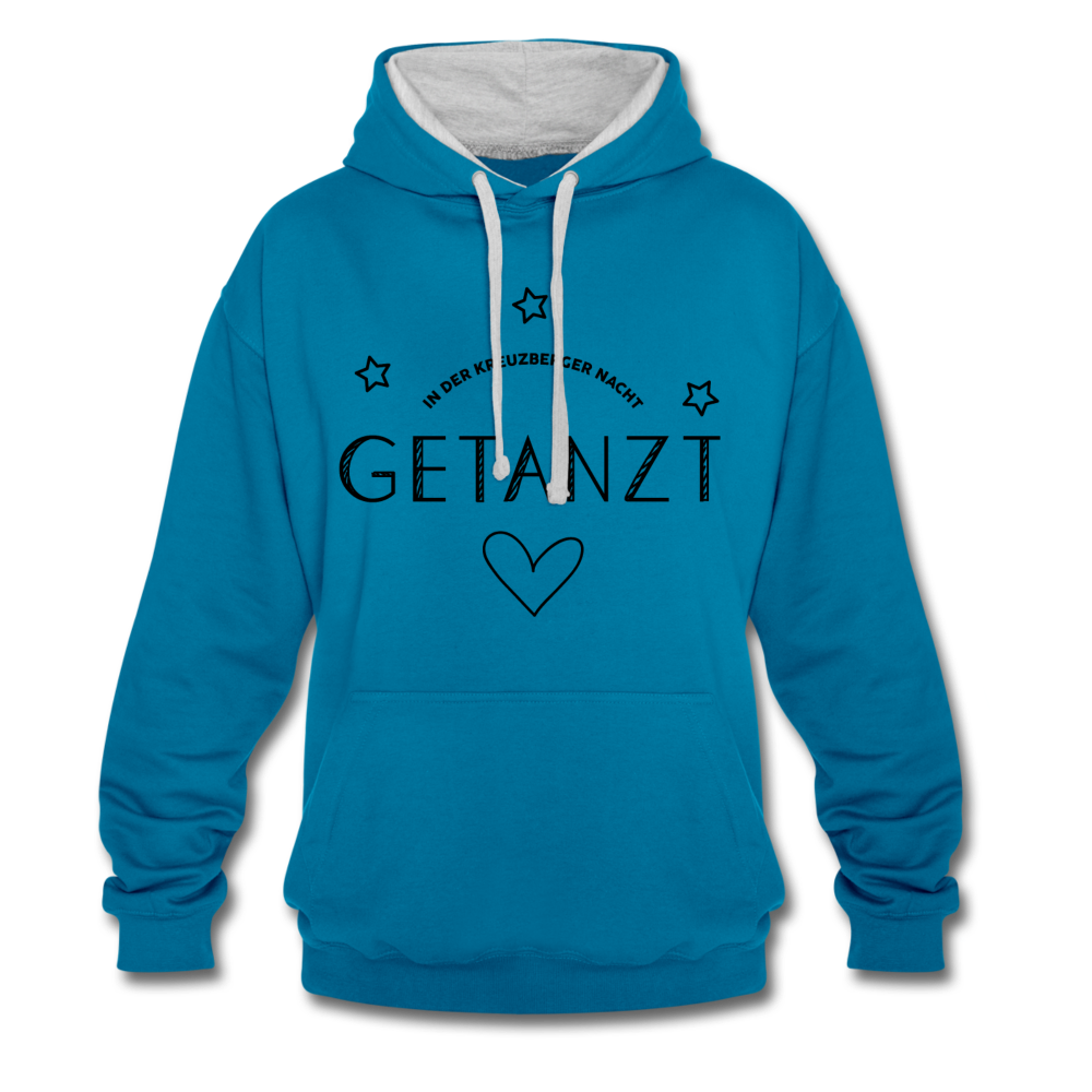 Getanzt in der Kreuzberger Nacht - Kontrast Hoodie - Pfauenblau/Grau meliert