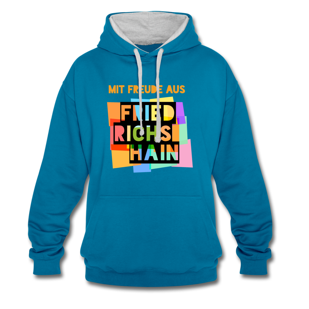 Freude aus Friedrichshain - Kontrast Hoodie - Pfauenblau/Grau meliert