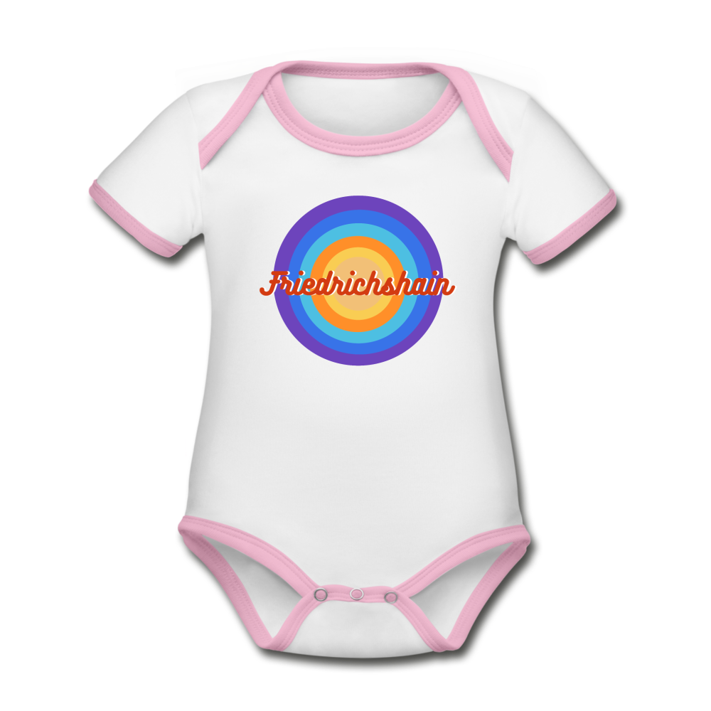 Friedrichshain Retro - Baby Bio-Kurzarm-Kontrastbody - Weiß/Rose