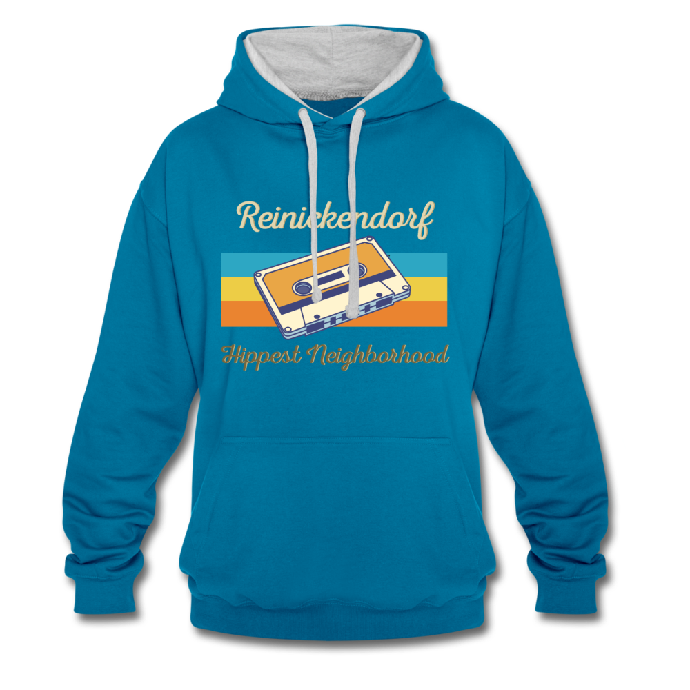 Reinickendorf Hippest Neighborhood - Kontrast Hoodie - Pfauenblau/Grau meliert