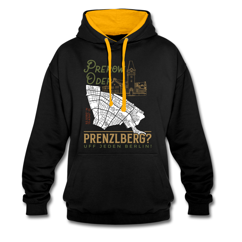 Prerow oder Prenzlberg - Kontrast Hoodie - Schwarz/Gold