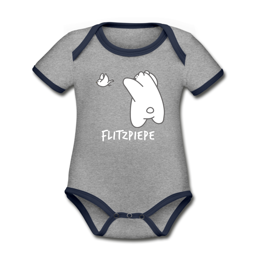 Flitzpiepe - Baby Bio-Kurzarm-Kontrastbody - Grau meliert/Navy