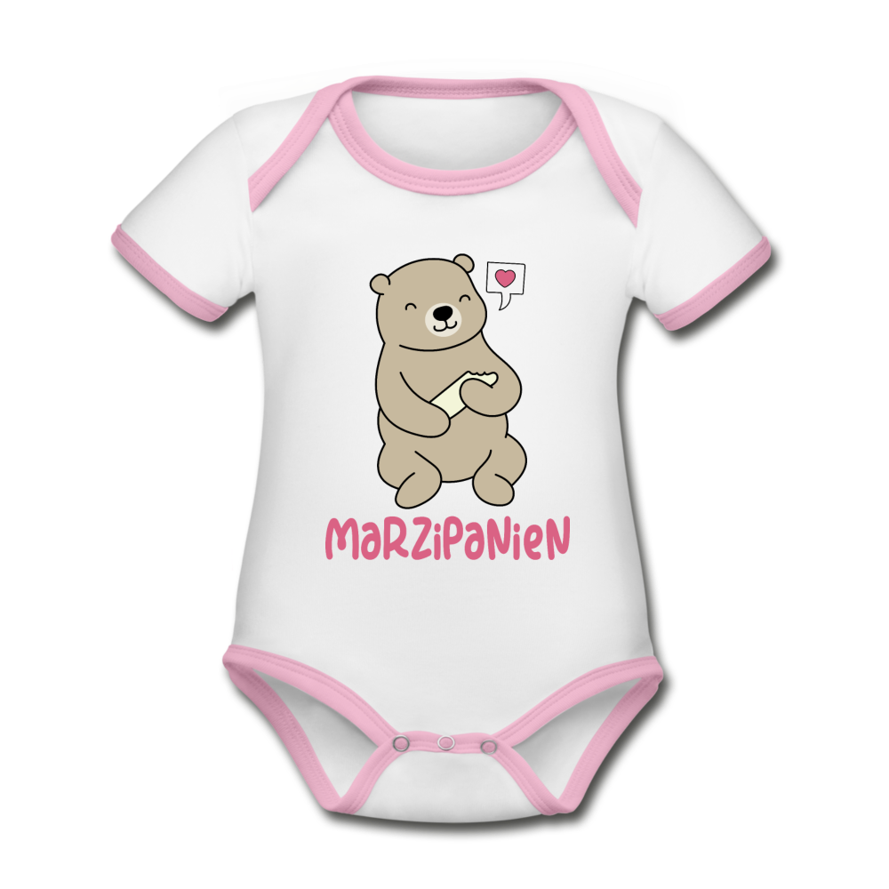 Marzipanien - Baby Bio-Kurzarm-Kontrastbody - Weiß/Rose