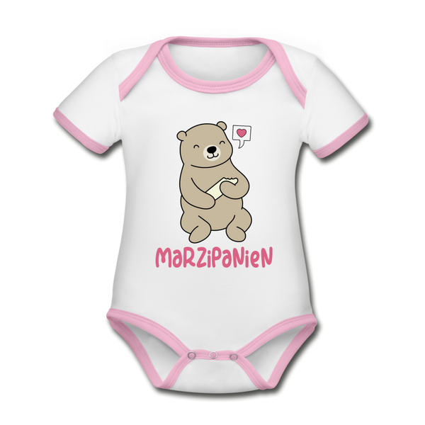 Marzipanien - Baby Bio-Kurzarm-Kontrastbody - Weiß/Rose