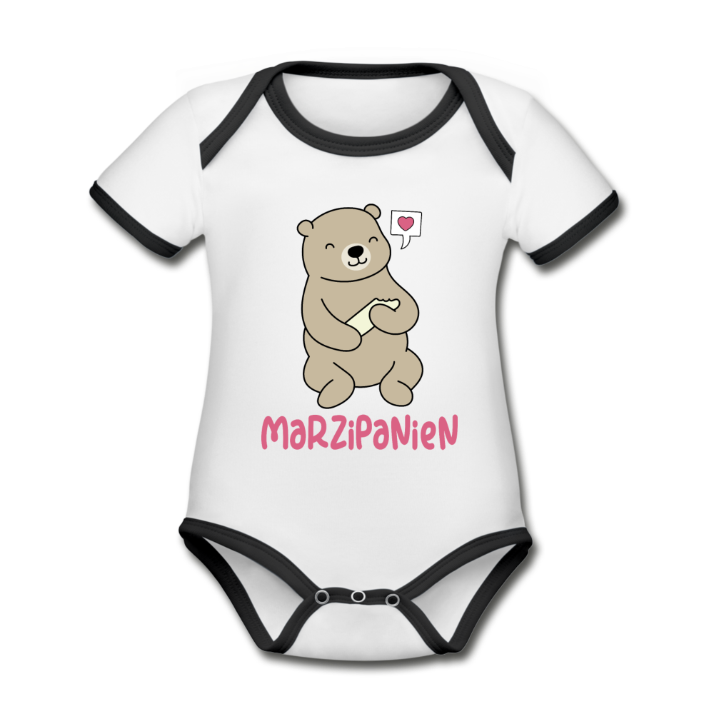 Marzipanien - Baby Bio-Kurzarm-Kontrastbody - Weiß/Schwarz