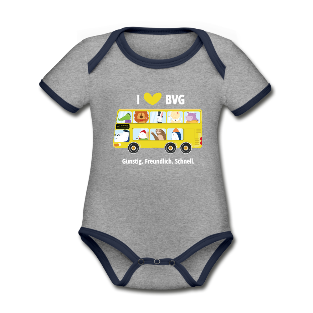 I love BVG - Baby Bio-Kurzarm-Kontrastbody - Grau meliert/Navy