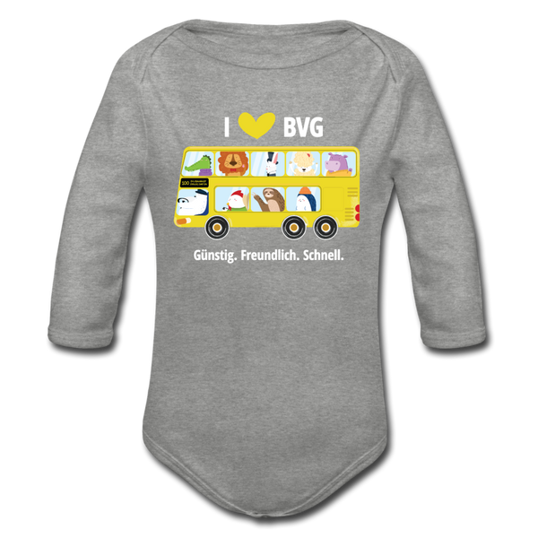 I love BVG - Bio-Langarmbody - Grau meliert