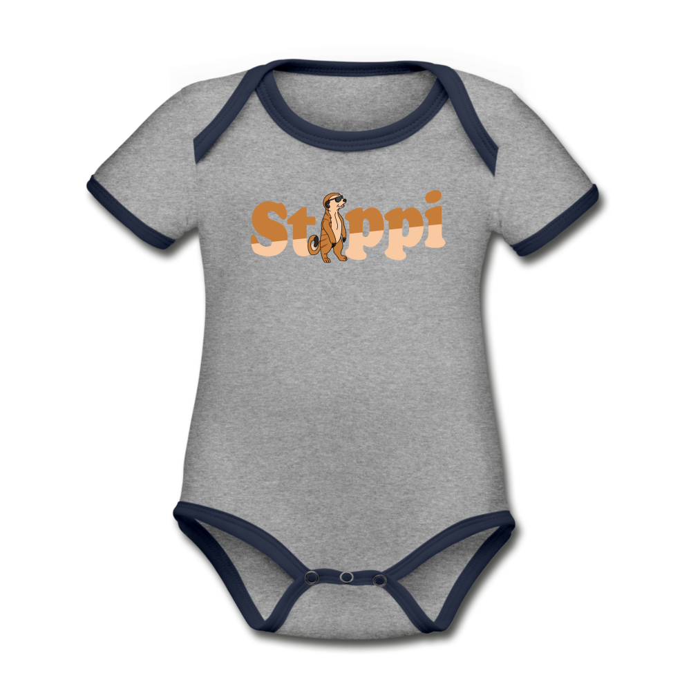 Stippi - Baby Bio-Kurzarm-Kontrastbody - Grau meliert/Navy