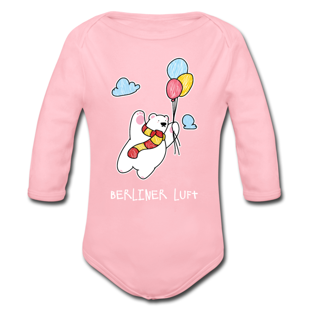 Der Bär fliegt - Bio-Langarmbody - Hellrosa