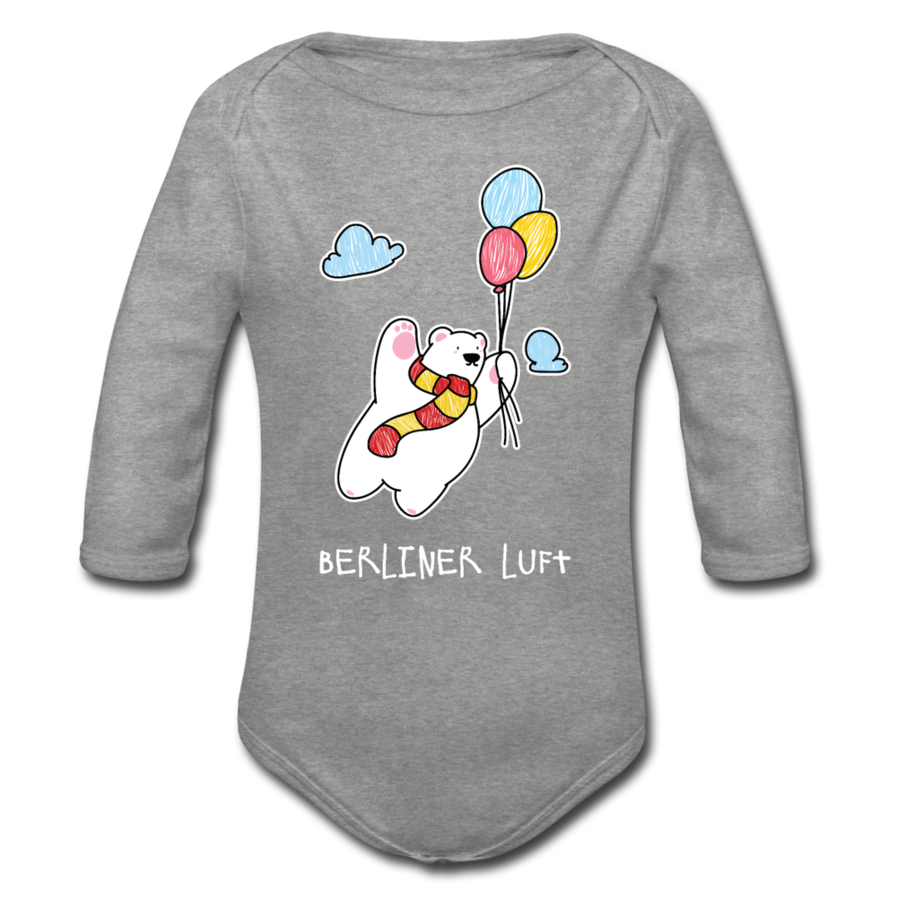Der Bär fliegt - Bio-Langarmbody - Grau meliert
